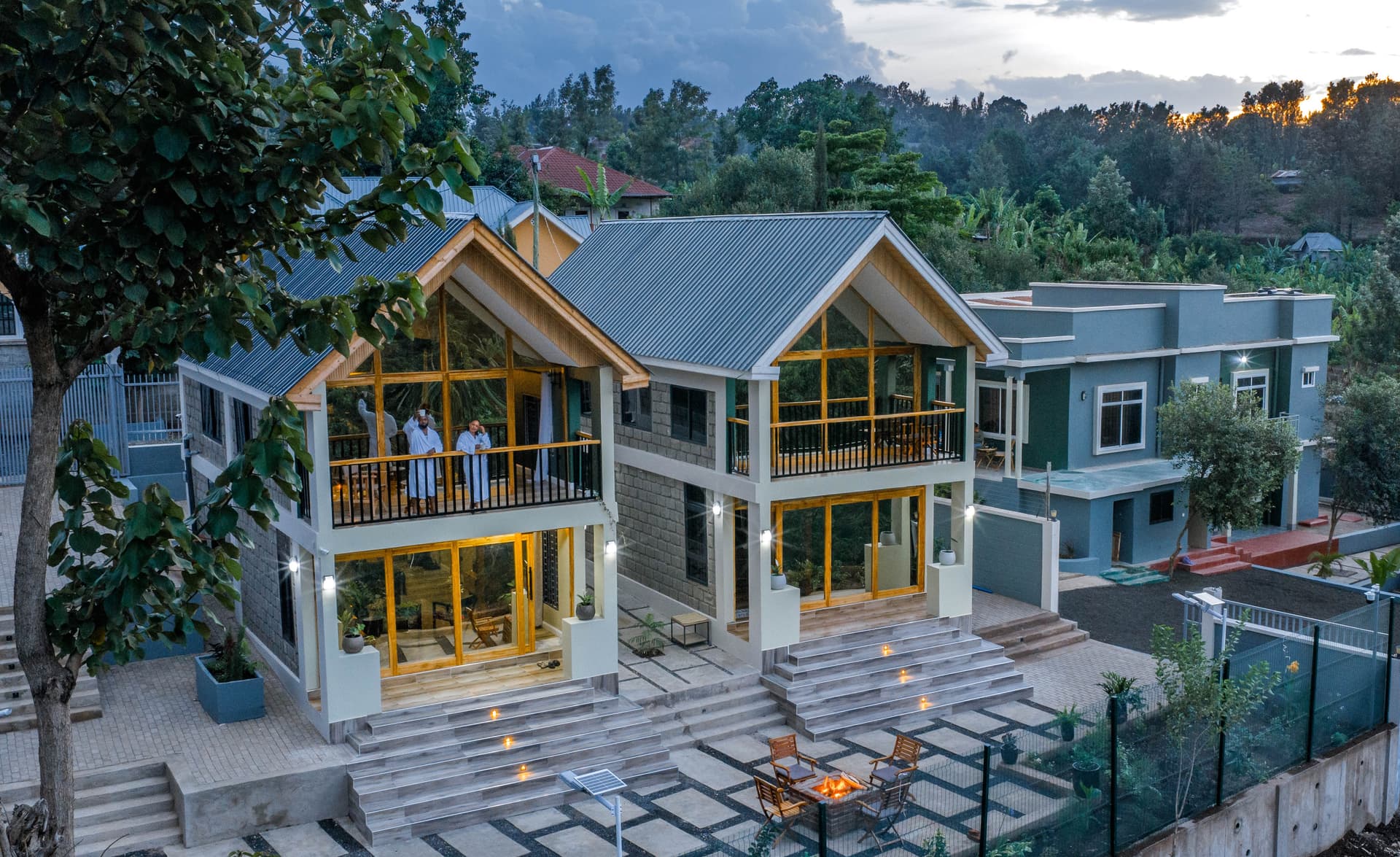 Starico Residence twin loft villas at dusk in Moivaro, Arusha